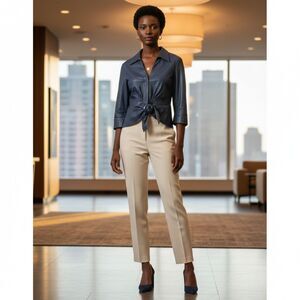 LAFAYETTE 148 Navy Blue Lambskin Leather Jacket Professional Luxury Women's 6